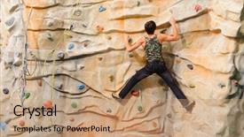  Presentation with indoor rock climbing - Presentation design featuring man climbing on man-made background and a coral colored foreground