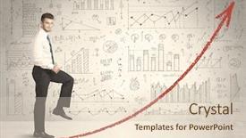  Presentation with business man climbs up to the top of 3d success stairs steps - Beautiful PPT theme featuring man climbing on red graph backdrop and a lemonade colored foreground