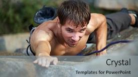  Presentation with rock climbing - Amazing presentation design having man climbing up the rock backdrop and a light gray colored foreground