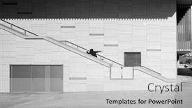  Presentation with stairs - PPT theme enhanced with man-climbs-the-running-stairs background and a light gray colored foreground