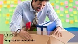  Presentation with office - Slides consisting of man-collecting-his-stuff background and a coral colored foreground