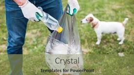  Presentation with plastic pollution - Theme with man-collects-garbage-and-plastic background and a gold colored foreground