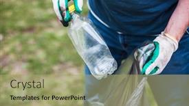  Presentation with plastic pollution - Slides with man-collects-garbage-and-plastic background and a mint green colored foreground