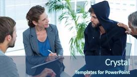  Presentation with group therapy - PPT layouts enhanced with man comforting another in rehab background and a ocean colored foreground