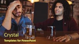  Presentation with pub - Presentation design featuring man comforting his depressed friend in pub background and a tawny brown colored foreground