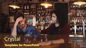  Presentation with pub - Beautiful PPT layouts featuring man comforting his depressed friend in pub backdrop and a tawny brown colored foreground
