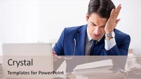  Presentation with workload - Beautiful slides featuring man complaining about his workload backdrop and a soft green colored foreground