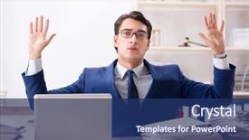  Presentation with workload - Slides enhanced with man complaining about his workload background and a navy blue colored foreground