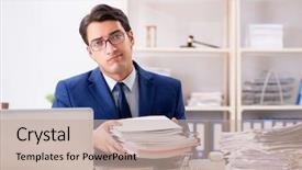  Presentation with workload - Theme consisting of man complaining about his workload background and a mint green colored foreground