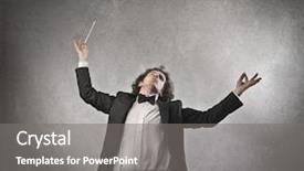  Presentation with orchestra - Presentation theme enhanced with man conducting an orchestra background and a gray colored foreground