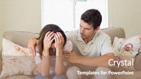  Presentation with sad woman - Audience pleasing slide set consisting of man consoling a sad woman backdrop and a coral colored foreground