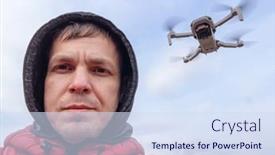  Presentation with controls - Colorful presentation theme enhanced with man-controls-the-flying-drone backdrop and a sky blue colored foreground