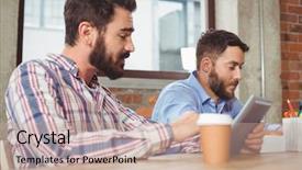  Presentation with people talking - Slide deck featuring man conversation - business people talking to colleague background and a  colored foreground