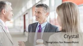  Presentation with railroad - Slide deck consisting of man conversation - businessman communicating with colleagues background and a  colored foreground