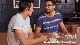  Presentation with pen laptop coffee cup clips - Beautiful slides featuring man conversation - friends using a laptop while backdrop and a red colored foreground