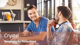  Presentation with coffee shop - Presentation theme featuring man conversation - two young men working background and a coral colored foreground