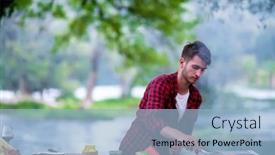  Presentation with outdoor party - Beautiful slide set featuring man cooking tasty food on barbecue grill for outdoor french dinner party near the river on beautiful summer evening in nature backdrop and a light blue colored foreground