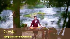  Presentation with outdoor party - PPT theme having man cooking tasty food on barbecue grill for outdoor french dinner party near the river on beautiful summer evening in nature background and a tawny brown colored foreground