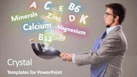  Presentation with food minerals - Colorful slide deck enhanced with man cooking vitamins and minerals backdrop and a gray colored foreground