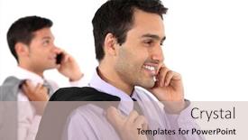  Presentation with colleague farewell goodbye - Cool new slide deck with man-copying-his-colleague backdrop and a soft green colored foreground