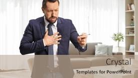  Presentation with cigarette - PPT theme consisting of man-coughing-and-holding background and a coral colored foreground