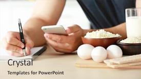  Presentation with counting - PPT theme consisting of man counting calories on table background and a lemonade colored foreground