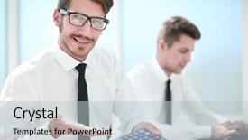  Presentation with counting - Presentation theme enhanced with man counting expenses using calculator background and a lemonade colored foreground