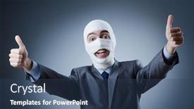  Presentation with medical bandages - Colorful PPT layouts enhanced with man-covered-in-medical-bandages backdrop and a ocean colored foreground