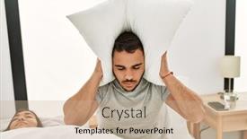  Presentation with ears - Slides having man-covering-ears-with-pillow background and a coral colored foreground