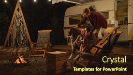  Presentation with campfire - Cool new slides with man-covers-girlfriends-in-plaid backdrop and a wine colored foreground