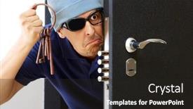  Presentation with man door - Cool new presentation theme with man cracks the door lock backdrop and a dark gray colored foreground
