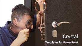  Presentation with man door - Cool new presentation with man cracks the door lock backdrop and a tawny brown colored foreground