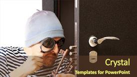  Presentation with man door - Presentation theme enhanced with man cracks the door lock background and a  colored foreground