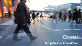  Presentation with city people walking - Slides enhanced with man crossing street - people crowd walking background and a ocean colored foreground