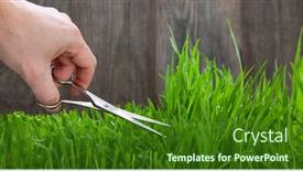  Presentation with cut - Slide deck enhanced with man-cuts-grass-for-lawn background and a forest green colored foreground