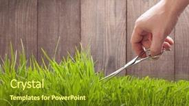  Presentation with grass - Colorful presentation theme enhanced with man cuts grass for lawn backdrop and a tawny brown colored foreground