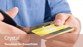  Presentation with credit card fraud fraud - Presentation design featuring man cutting a credit card background and a  colored foreground