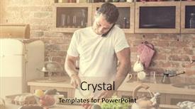  Presentation with people talking - PPT layouts with man cutting cheese and talking background and a coral colored foreground