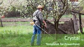  Presentation with weed - PPT theme having man cutting grass in garden background and a tawny brown colored foreground