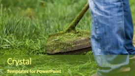  Presentation with weed - Amazing presentation theme having man cutting grass in garden backdrop and a tawny brown colored foreground