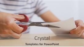  Presentation with paper cutting - Theme featuring man cutting paper by scissor background and a mint green colored foreground