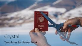  Presentation with immigration - PPT layouts with man-cutting-russian-passport background and a light blue colored foreground