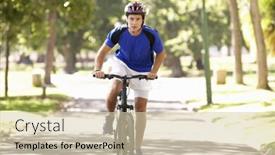  Presentation with cycling - Beautiful theme featuring man cycling through park backdrop and a soft green colored foreground