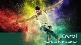  Presentation with explosion - Presentation theme with man dancer showing break-dancing background and a ocean colored foreground