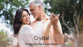  Presentation with dance beautiful couple dancing ballroom - Beautiful presentation theme featuring man dancing in city backdrop and a coral colored foreground