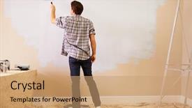  Presentation with paint roller - Cool new theme with man decorating room using paint roller on wall backdrop and a coral colored foreground