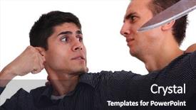  Presentation with knife attack - Audience pleasing PPT theme consisting of groin - man defending himself backdrop and a dark gray colored foreground