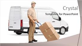  Presentation with boxes - Presentation theme featuring man-delivering-boxes-and-standing background and a white colored foreground