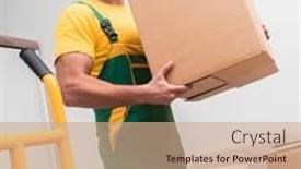  Presentation with boxes - Slide set with man-delivering-boxes-during-house background and a coral colored foreground