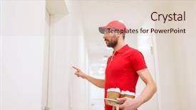  Presentation with paper bag - Audience pleasing slide set consisting of man delivering coffee and food backdrop and a lemonade colored foreground